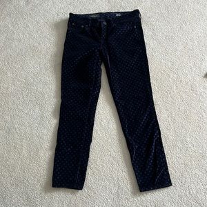 J Crew Toothpick Navy Polka Dot Velvet Pants Size 26 Ankle